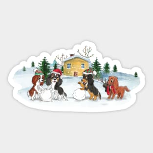 Cavalier King Charles Spaniels in the Snow Building a Snowman Sticker